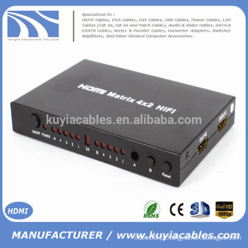 Alta qualidade 4x2 HDMI Matrix com conversor de controle remoto